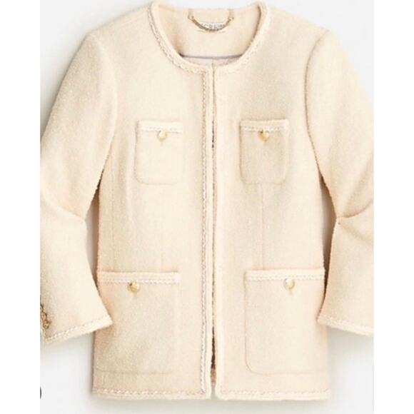 NWT J Crew Women’s Size 4 Ivory Long Lady jacket Wool Blend Tweed Boucle BM556 - Picture 2 of 16